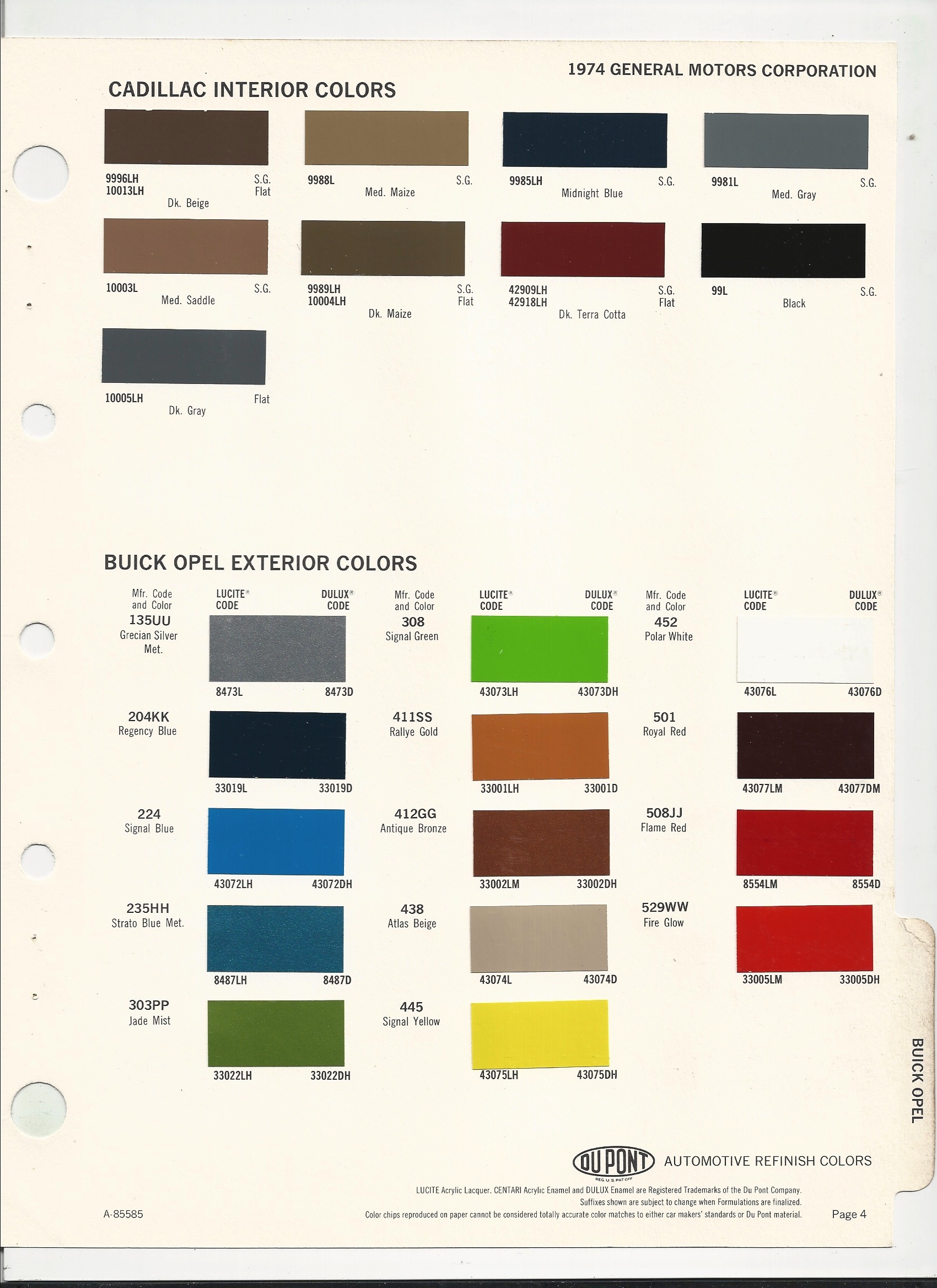 1974 Cadillac-2 Paint Charts